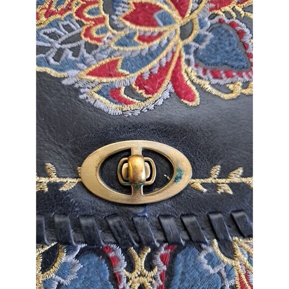 Patricia Nash Arezzo Saddle Bag Black Leather Purse Embroidered - Picture 2 of 16